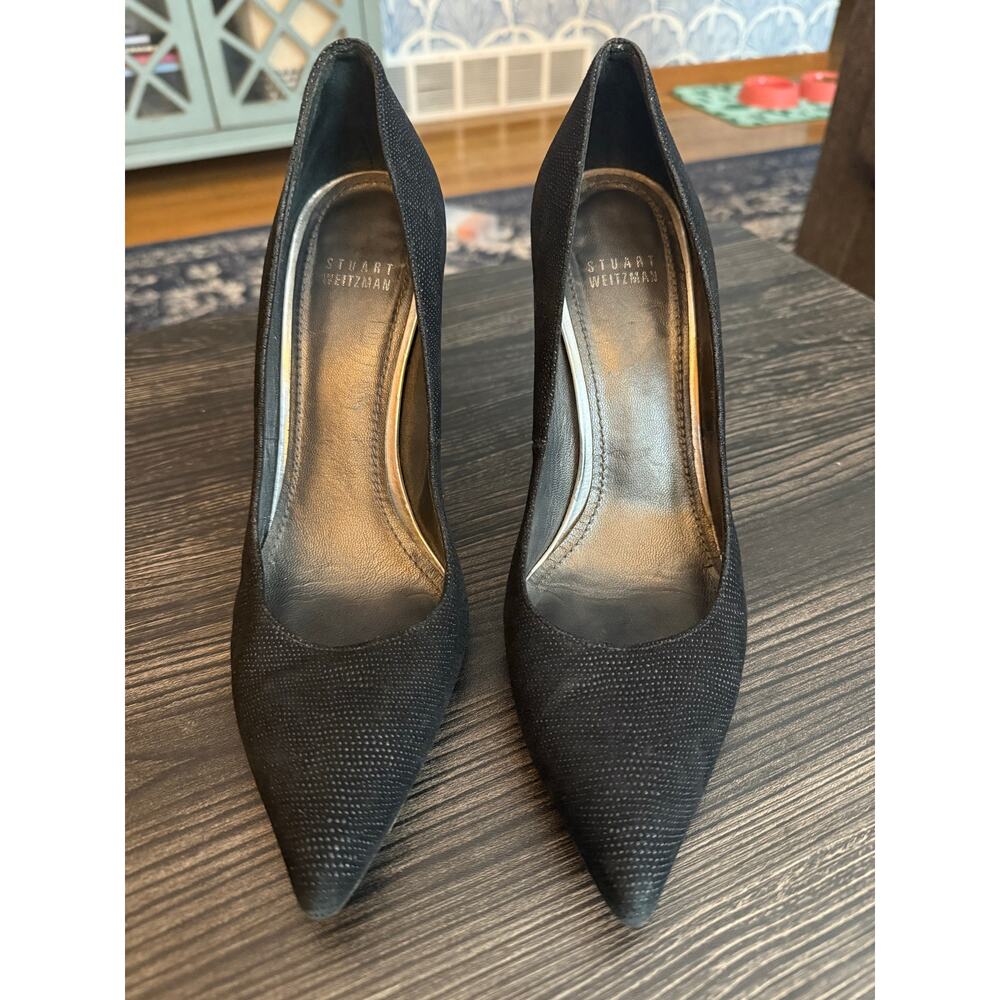 Stuart Weitzman Black Textured Pointed Toe Pumps … - image 1